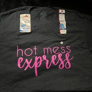 Gray T-Shirt with Pink 'Hot Mess Express' Print size small